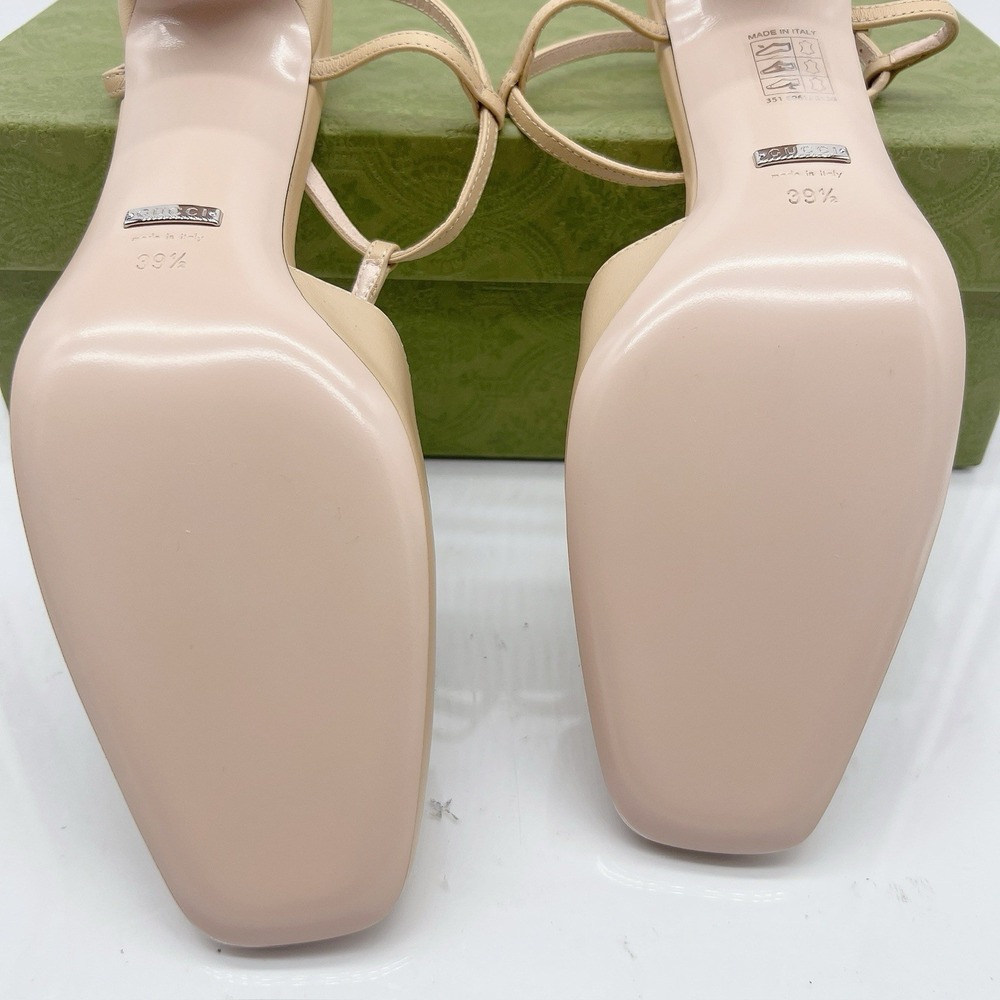 GUCCI DOUBLE G INTERLOCKING LOGO Slingback Heel Pump Wheat Leather EU 39.5 - Picture 11 of 12